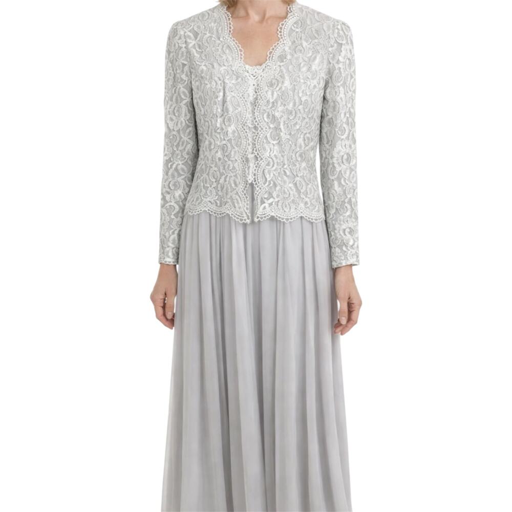 Vintage Scott McClintock Maxi Dress Mother of the Bride Lace Pearl White Gray 4